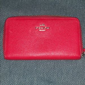 Red Coach Accordion Zip Medium Wristlet with Strap